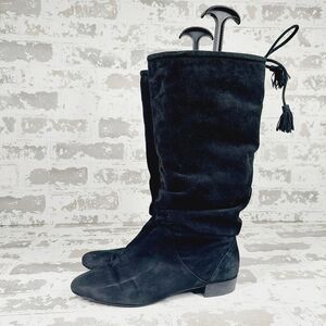 Victor Alfaro Heath Black Suede Leather Tie Calf Stacked Heel Boots D1049